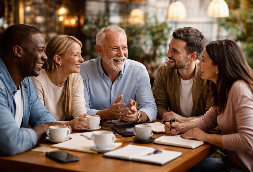 Setkání lidí v přátelské atmosféře jako součást misie FGBMFI